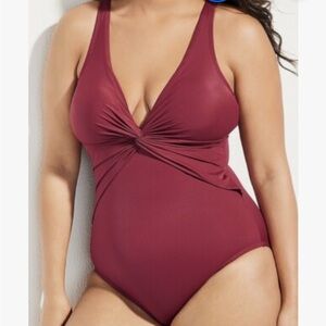 Dreamsuit v-neck burgundy twist front one piece Swimsuit